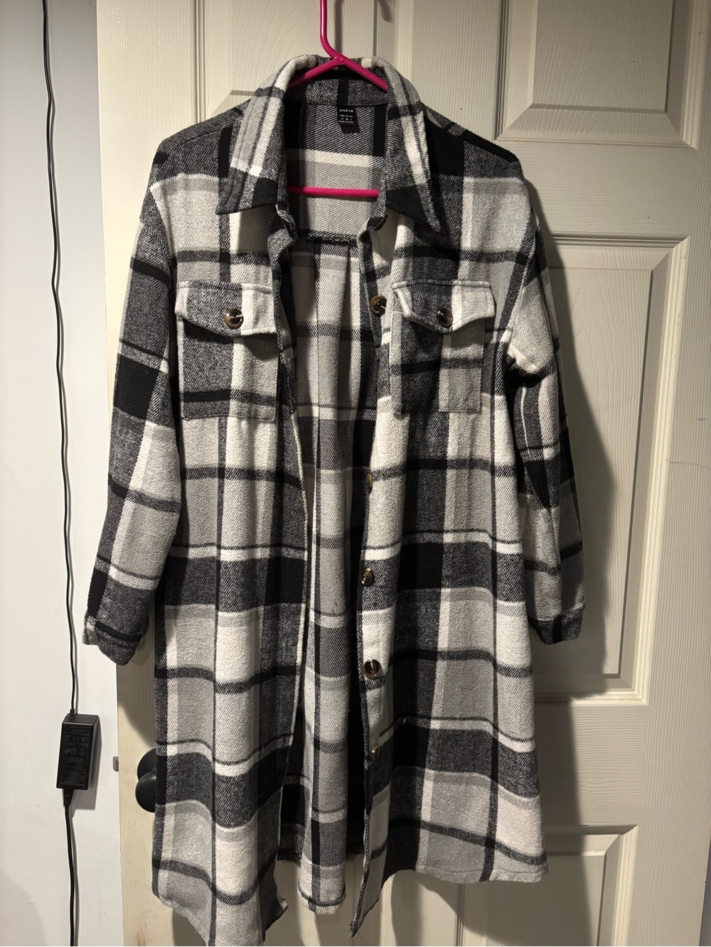 SHEIN Black and White Plaid Shacket Jacket
